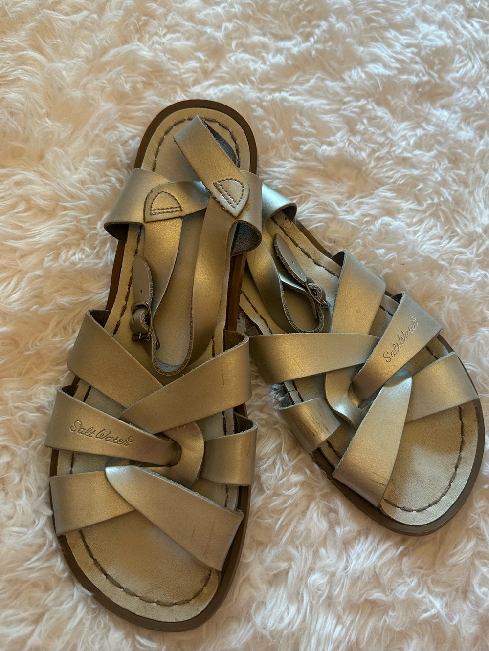 Silver Saltwater sandals women’s euro size 8 leather, 9.5 in US
